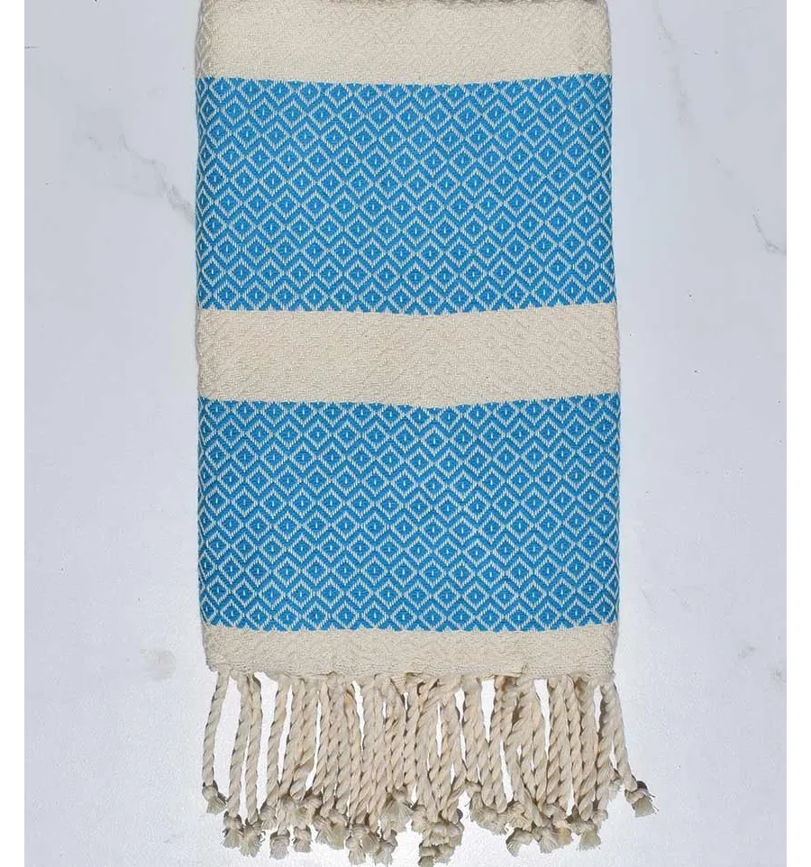 Toalla de playa chevron azul celestial y crudo Fouta Tunisia - 1