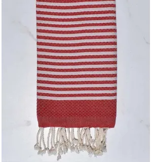 Toalla de playa nido de abeja a rayas de 1cm raya roja inglesa Fouta Tunisia - 1