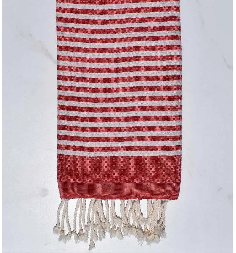 Toalla de playa nido de abeja a rayas de 1cm raya roja inglesa Fouta Tunisia - 1