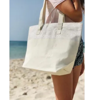 bolsa de playa Toalla de playa color crudo con lurex plata Fouta Tunisia - 1