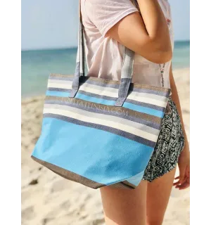 Bolsa de playa Toalla de playa 5 colores Jeans azul cielo, blanco, gris, naranja, marrón y azul Fouta Tunisia - 2 2