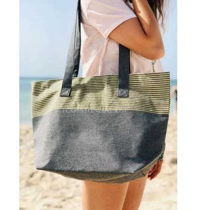 Bolsa de playa color gris oscuro con lurex dorado  - 1