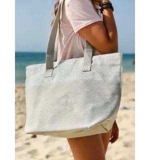 bolsa de playa Toalla de playa color gris claro con lurex plata  - 3 2