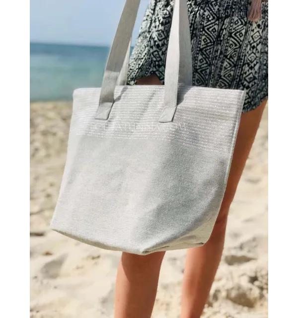 bolsa de playa Toalla de playa color gris claro con lurex plata  - 2