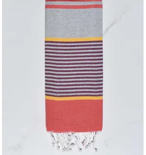 toalla de playa para niños gris, amarillo, morado púrpura y rojo Fouta Tunisia - 1