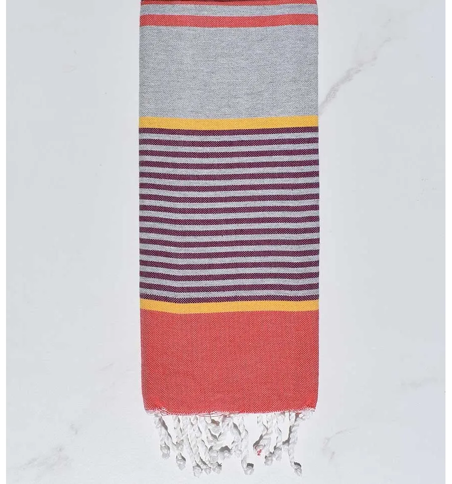 toalla de playa para niños gris, amarillo, morado púrpura y rojo Fouta Tunisia - 1