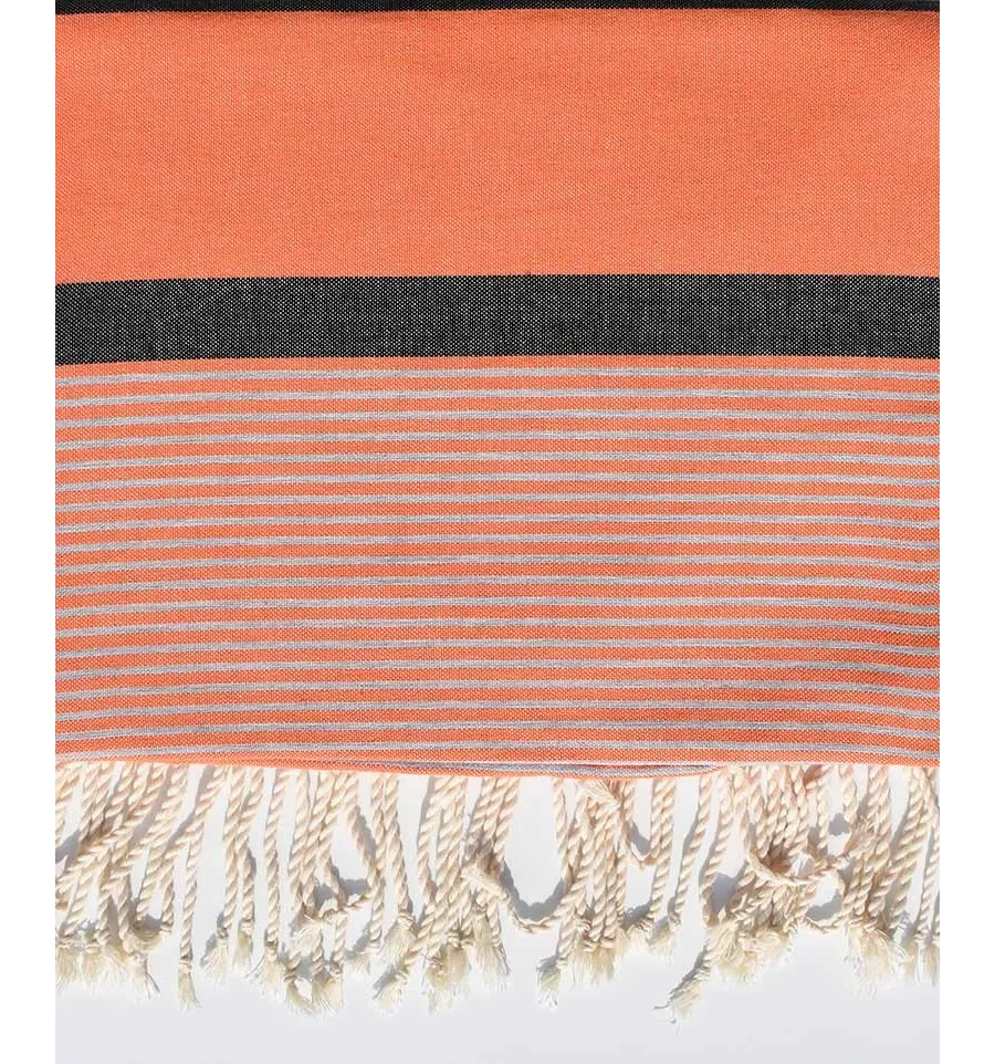 Gran fouta1.40m/2.50m color coral naranja y negro gris Fouta Tunisia - 1