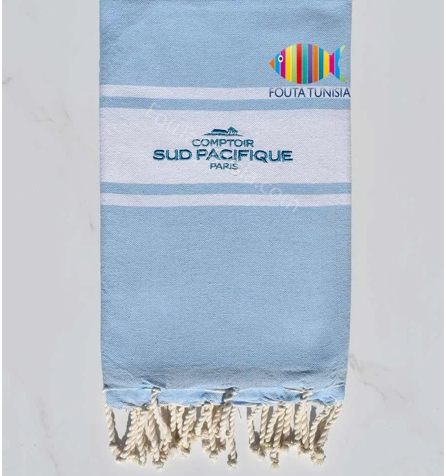 Toalla de playa azul cielo bordado comptoir sud pacifique Fouta Tunisia - 1