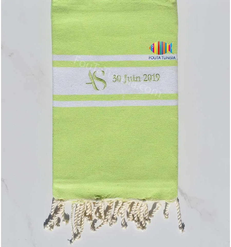 Toalla de playa verde claro personalizado para una boda Fouta Tunisia - 1