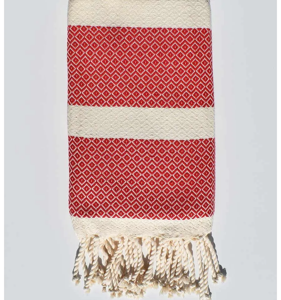 Toalla de playa chevron crema blanca y roja Fouta Tunisia - 1