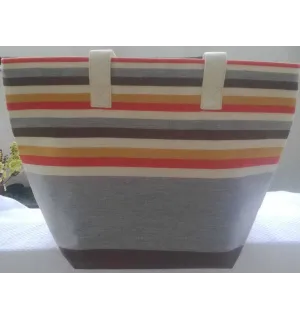 Bolso de playa gris claro, blanco crema, rojo claro, mostaza y café Fouta Tunisia - 2 2