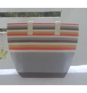 Bolso de playa gris claro, blanco crema, rojo claro, mostaza y café Fouta Tunisia - 2