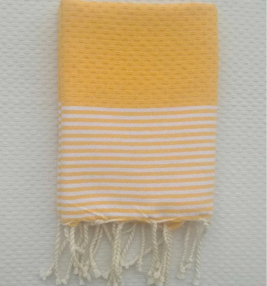 Juego de 10 servilletas amarillo ámbar con rayas Fouta Tunisia - 1