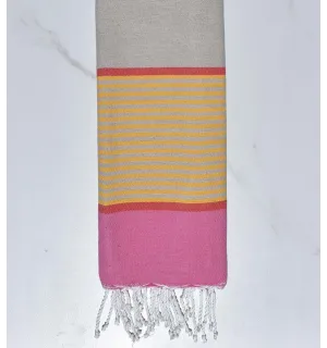 Toalla de playa niño crudo, rosa claro, coral rojo y amarillo Fouta Tunisia - 1