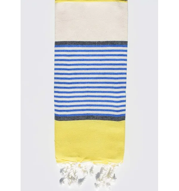 Toalla de playa para niños crema blanco, amarillo, azul y gris pizarra Fouta Tunisia - 1