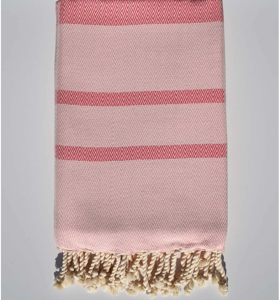 Toalla de playa chevron rosa oscuro y magenta claro Fouta Tunisia - 1