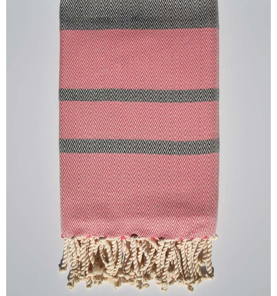 Toalla de playa chevron rosa y gris pizarra Fouta Tunisia - 1