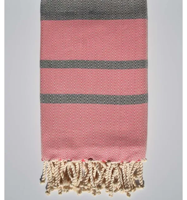 Toalla de playa chevron rosa y gris pizarra Fouta Tunisia - 1