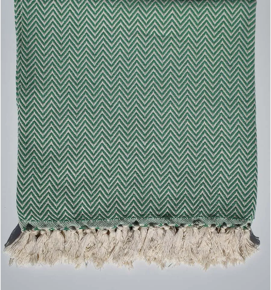 Plaid chevron verde hierba Fouta Tunisia - 1