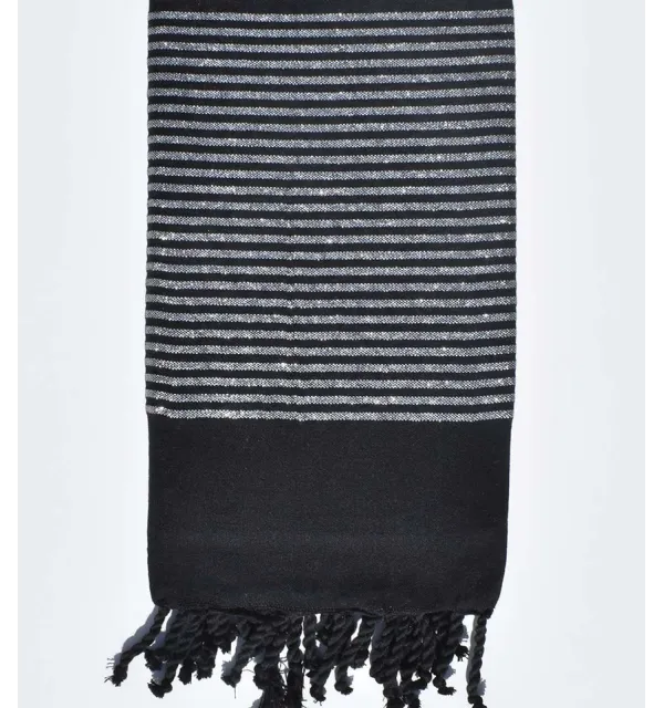 Toalla de playa decorativa negra con hilo de lurex plateado Fouta Tunisia - 1