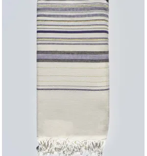 Toalla de playa gigante Fadhila blanco cremoso, amatista y morado con lurex Fouta Tunisia - 1