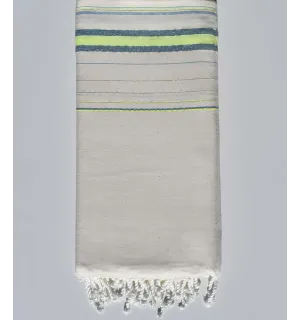 Toalla de playa gigante Fadhila blanco cremoso, verde neón claro y azul celeste con lurex Fouta Tunisia - 1