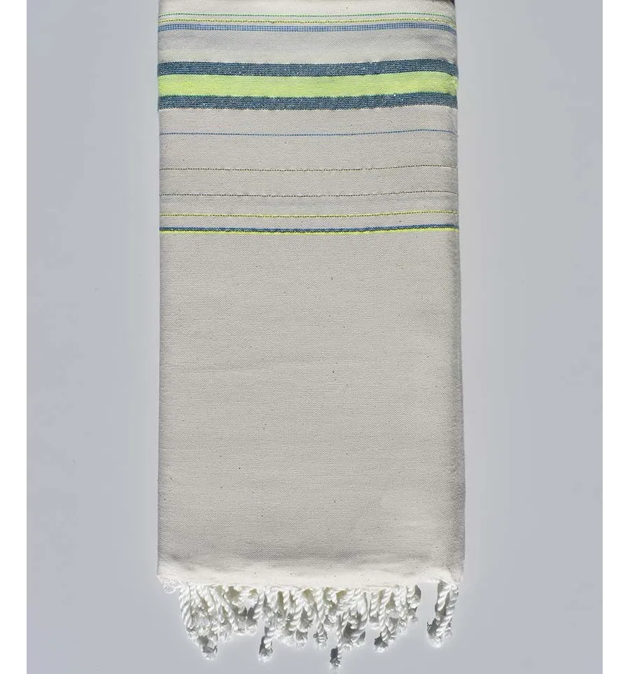 Toalla de playa gigante Fadhila blanco cremoso, verde neón claro y azul celeste con lurex Fouta Tunisia - 1