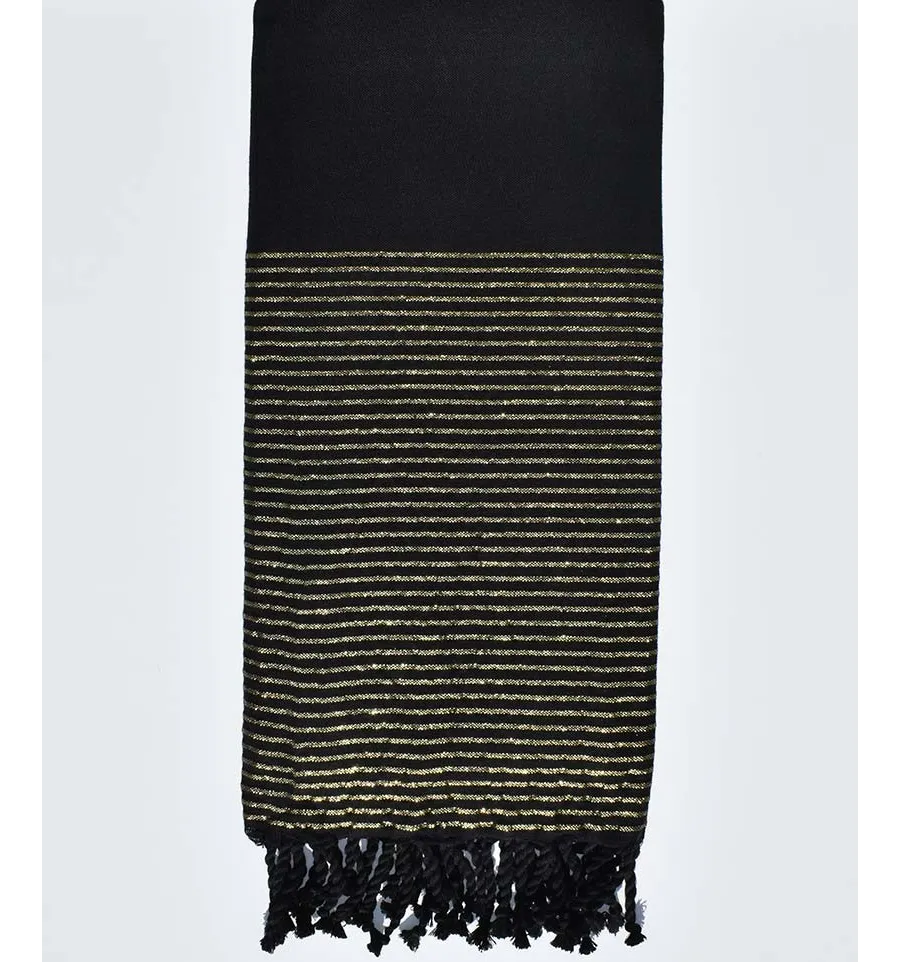 Toalla de playa grande negra con lurex dorado Fouta Tunisia - 1