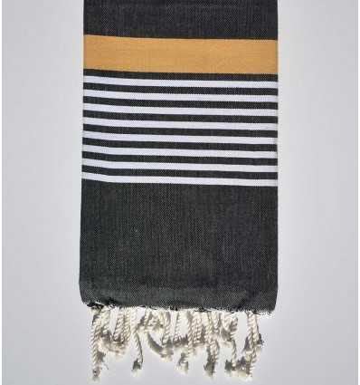 Toalla de playa Arthur gris negro con rayas blancas y amarillas Fouta Tunisia - 1