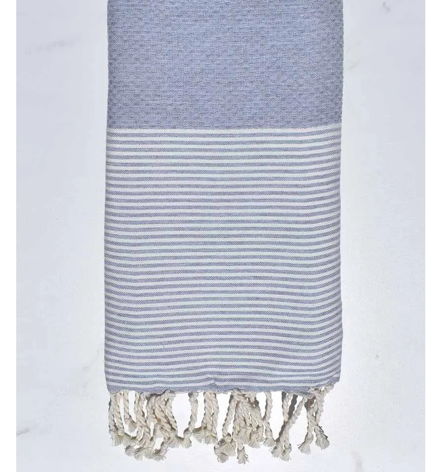 Toalla playa nido de abeja humo azul gris Fouta Tunisia - 1